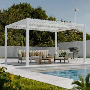 10 ft. x 13 ft. Aluminum Frame Freestanding Patio Pergola Outdoor Handly Open and Close Louvered Roof Pergola, White