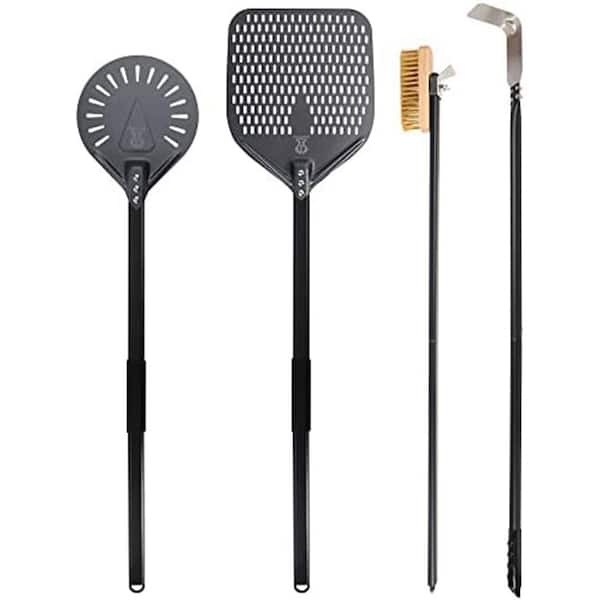 Pizza Oven Accessory Kit with Turning Peel, Perforated Peel, Brush, Ash Rake for Wood Fired Commercial Use