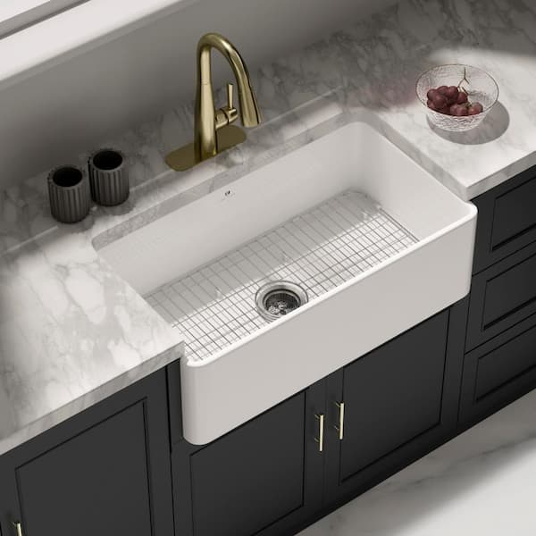 33 in. Farmhouse Sink, Wide Single Bowl Fireclay Apron Front Sink Fits For 36 in. Cabinet, With Sink Accessories