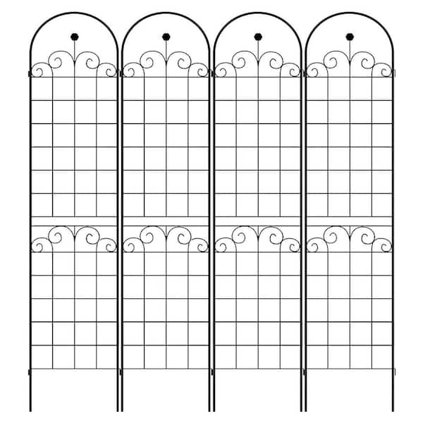 Unbranded Black Iron Garden Trellis 86.7 in. x 19.7 in. Rustproof Trellis for Climbing Plants (4-Pack)