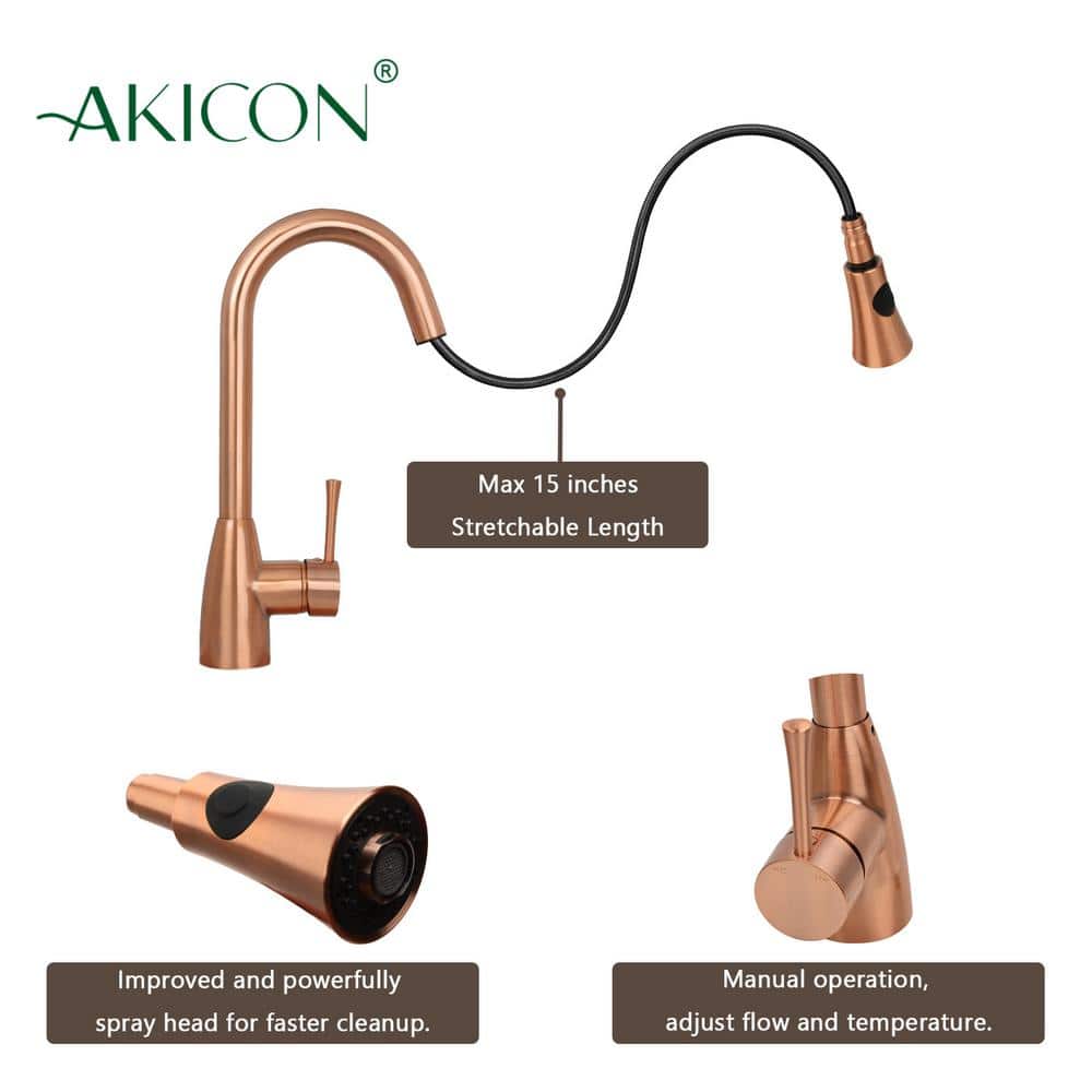 Brushed Copper Single Handle Pull-Down Kitchen Faucet