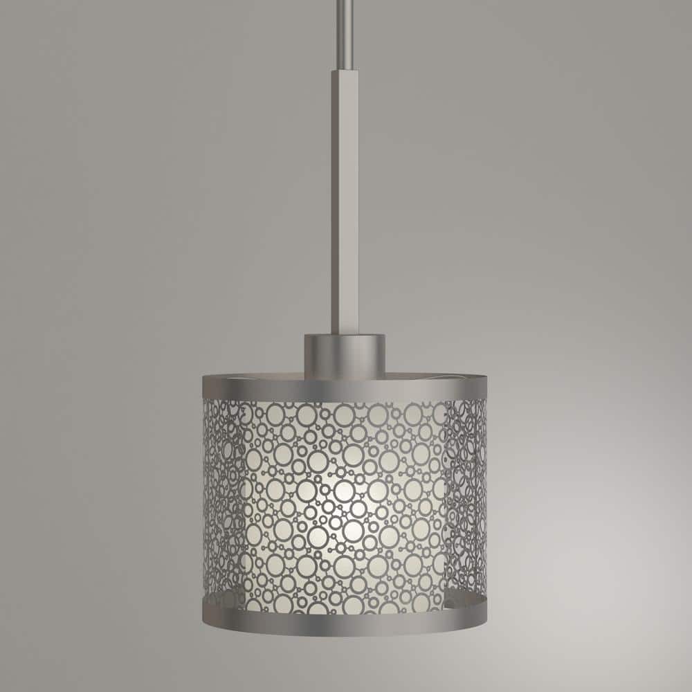 Brushed Nickel Mini Pendant with Etched Glass Shade