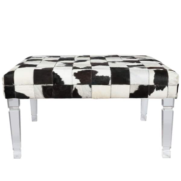 Benjara Black and White 36 in. Backless Bedroom Bench with Acrylic Legs