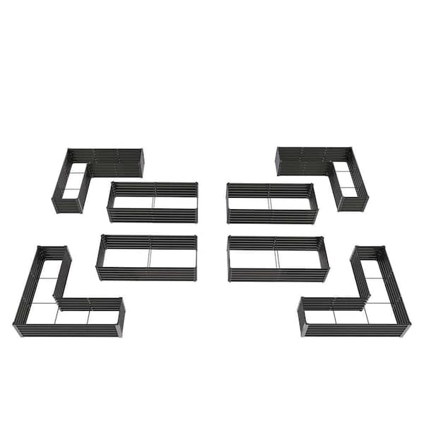 72 in. x 36 in. x18 in. Grey Outdoor Metal Raised Garden Bed Layout for Vegetables (Set of 8)