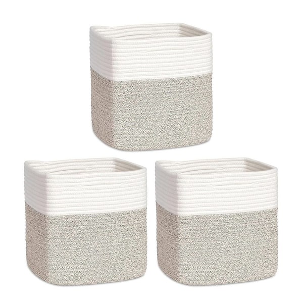 Brown 11 in. x 11 in. Cotton Decorative Basket Set of 3 with Handles