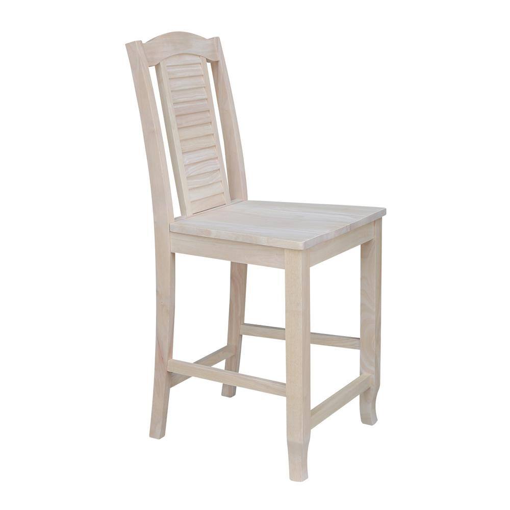 Beige Solid Wood Shutter Back Counter Height Stool
