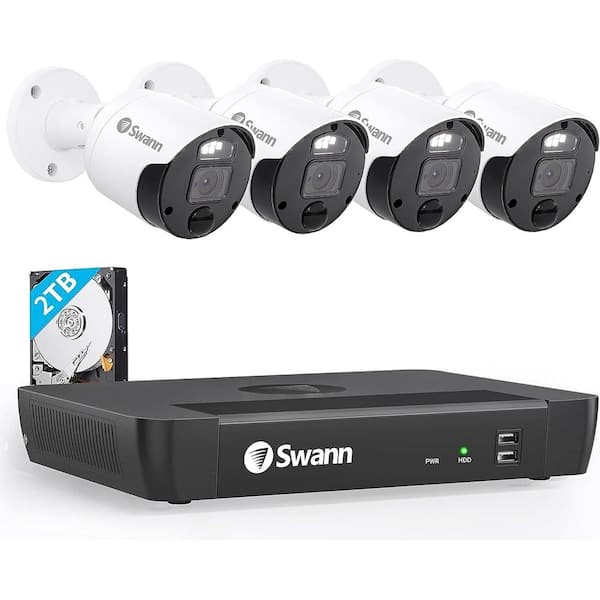 Swann Master NVR-8580 8-Channel 4K 2TB NVR Surveillance System with 4 Wired Indoor/Outdoor Bullet Security Cameras