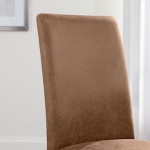 Groston Camel Brown Upholstered Parsons Dining Chairs with Chocolate Wood Legs (Set of 2)