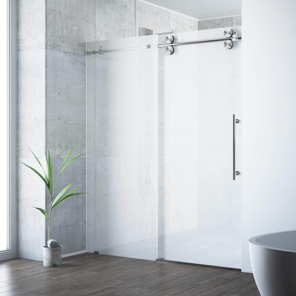 Elan 56 to 60 in. W x 74 in. H Sliding Frameless Shower Door in Stainless Steel with 3/8 in. (10mm) Frosted Glass price history on PriceWatchPro
