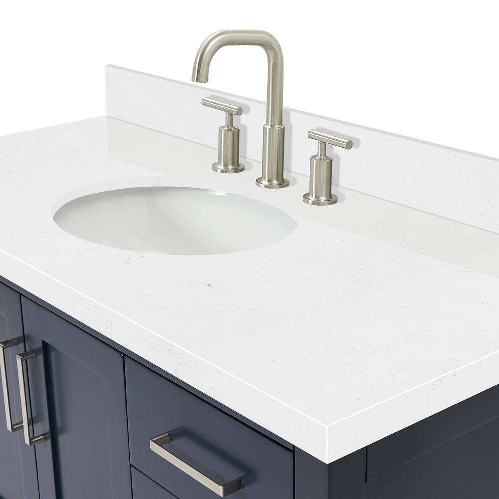 Midnight Blue Solid Wood Freestanding Single Bathroom Vanity with Quartz Top