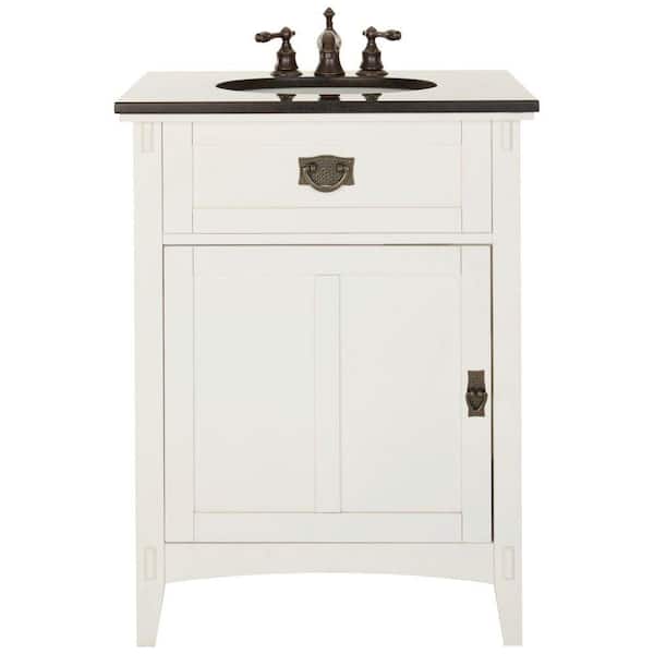 Home Decorators Collection Artisan 26 in. W Vanity in White with Natural Marble Vanity Top in Black with White Basin