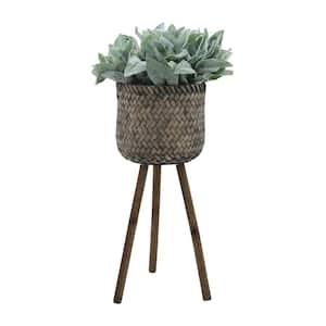 Brown Wood Round Planters on Stand for Outdoor and Indoor (2-Pack)