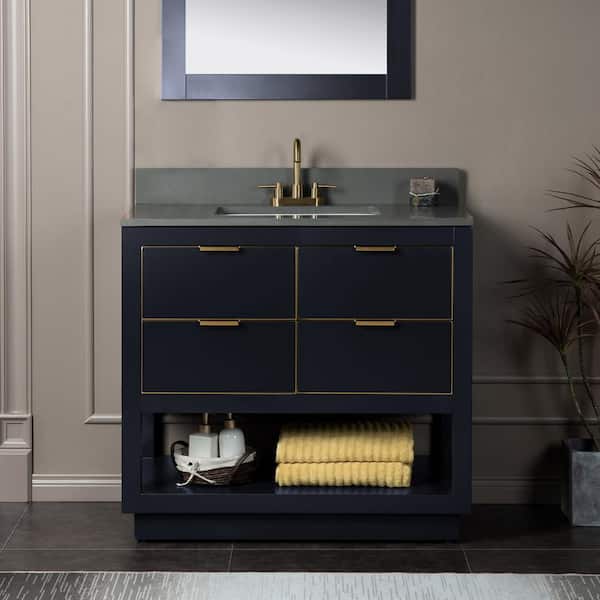 WOODBRIDGE Venice 43 in.W x 22 in.D x 38 in.H Bath Vanity in Gray with Engineered stone Vanity Top in Dark Gray with White Sink