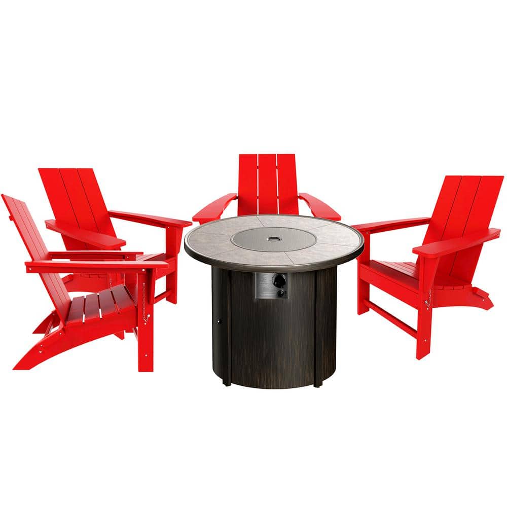 WESTIN OUTDOOR Shoreside Red 5Piece HDPE Plastic Round Fire Pit Patio Conversation Set OP6006