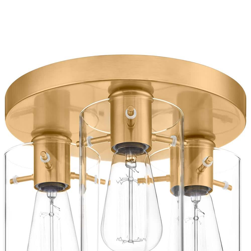 Regan 11.75" Brushed Gold Flush Mount with Clear Glass Shades