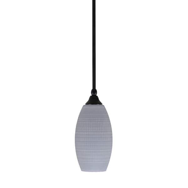 Unbranded Sparta 100-Watt 1-Light Matte Black Shaded Pendant Light Mini Pendant with 5.5 in. Gray Matrix Glass, No Bulb Included