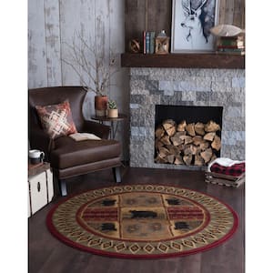 Nature Lodge Red 8 ft. Round Indoor Area Rug