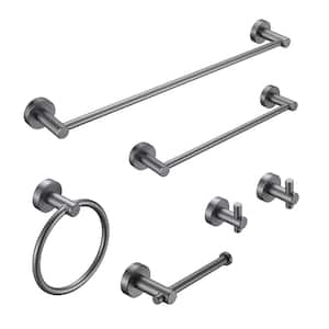 6-Piece Bath Hardware Set with Towel Ring Toilet Paper Holder and Towel Hook and Towel Bar in Gun Grey