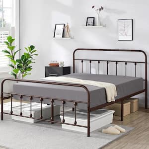 Victorian Bed Frame Bronze Purple, Heavy Duty Metal Bed Frame, Queen Size Platform Bed with Headboard，No Box Spring Need