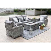 Irene Gray 5-Piece Wicker Patio Fire Pit Conversation Set with Gray Cushions