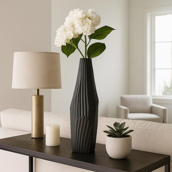 21 in. Black Metal Geometric Decorative Vase