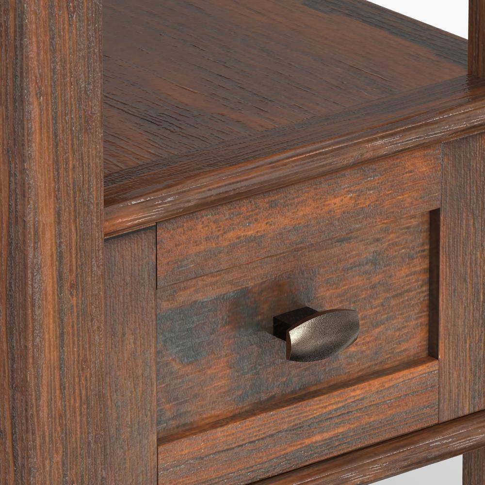Distressed Charcoal Brown Solid Wood Narrow Side Table with Storage