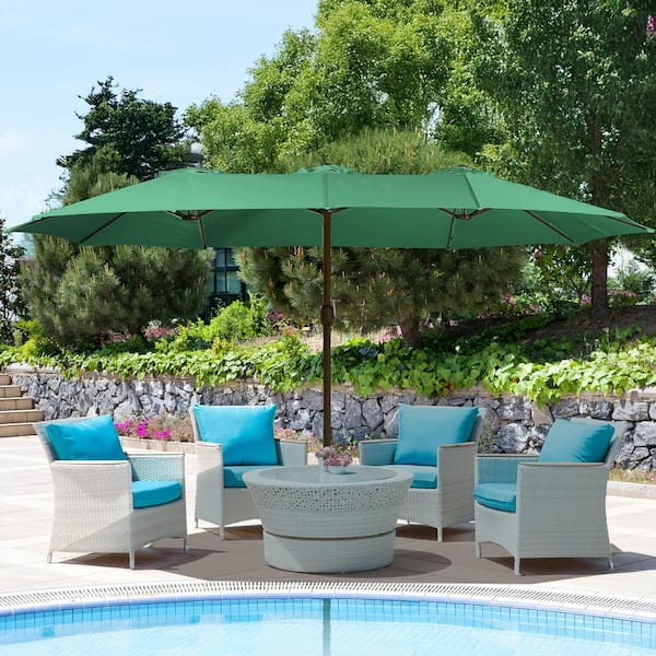 15 foot green patio umbrella Aoodor 15 ft. Green Market Double Side Patio Umbrella with Base and Sandbag  800-065-GR