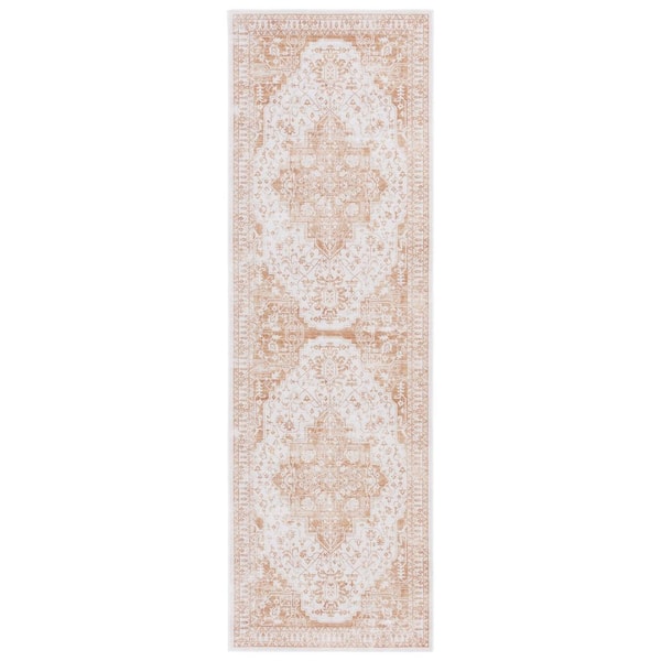 SAFAVIEH Arizona Beige/Gold 3 ft. x 8 ft. Machine Washable Transitional Medallion Runner Rug