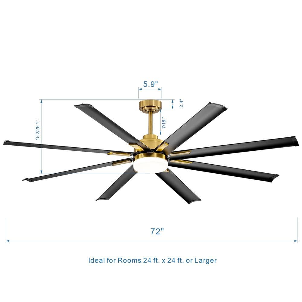 Vincent 72'' Black and Gold Aluminum Ceiling Fan with Remote