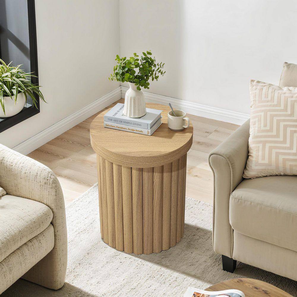 15.7 in. Brown Wood Fluted Round Side Table - thumbnail 2
