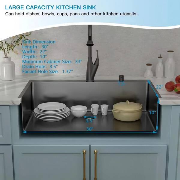 stufurhome - 30 in. Gunmetal Black Single Bowl Workstation 16-Gauge Stainless Steel Drop-In Kitchen Sink with Backspalash