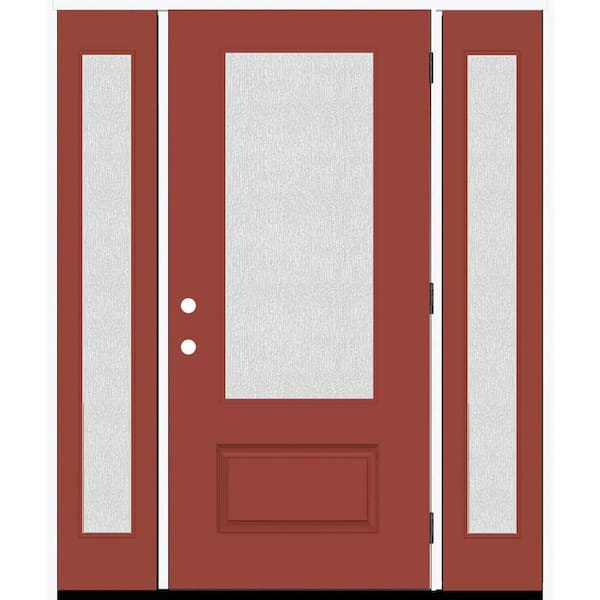 Steves & Sons Legacy 64 in. x 80 in. 3/4 Lite Rain Glass LHOS Morocco Red Finish Fiberglass Prehung Front Door dB 12 in. SL