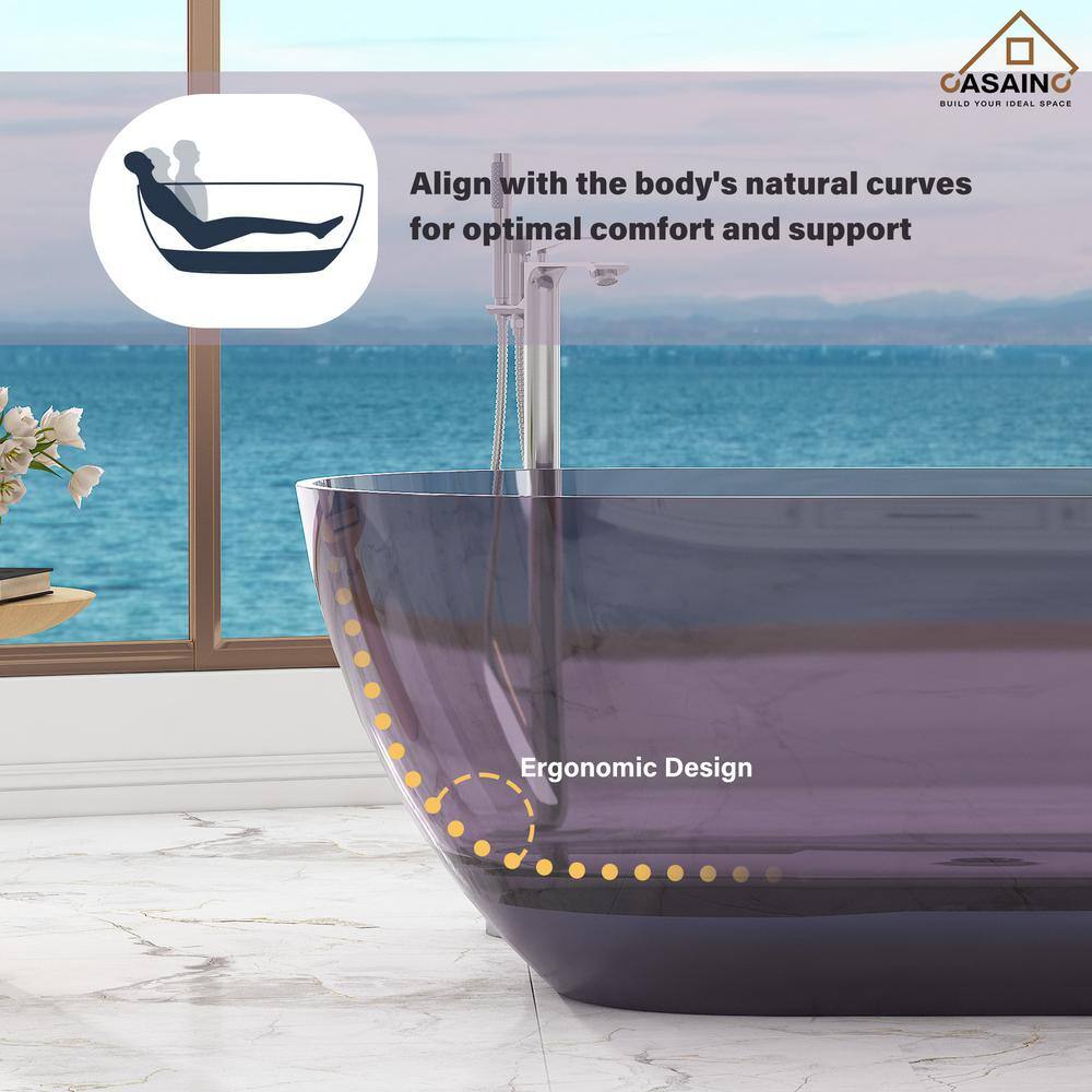 59-Inch Freestanding Transparent Purple Resin Bathtub