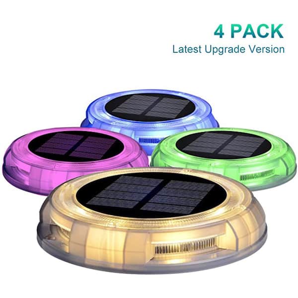 eLEDing Solar Powered 4-lights America Style Color Deco LED Garden Fence Pool Porch Waterproof Lights (4PK)