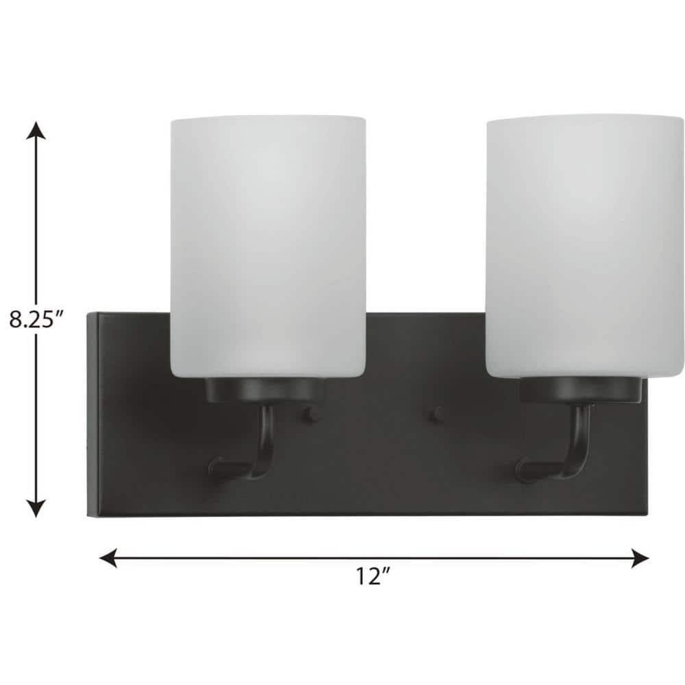 Matte Black Steel 2-Light Bath Vanity with Etched Glass Shades
