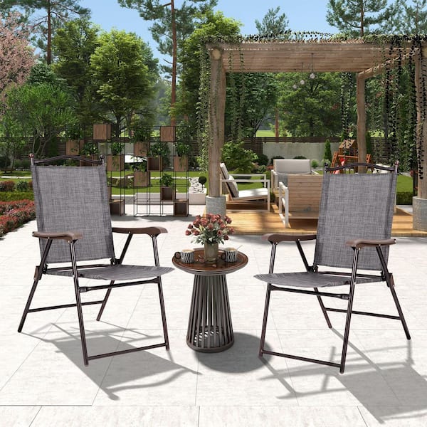Patio Folding Sling Outdoor Dining Chair in Gray with Durable Steel Frame and Weather-Resistant Textile Fabric Set of 2