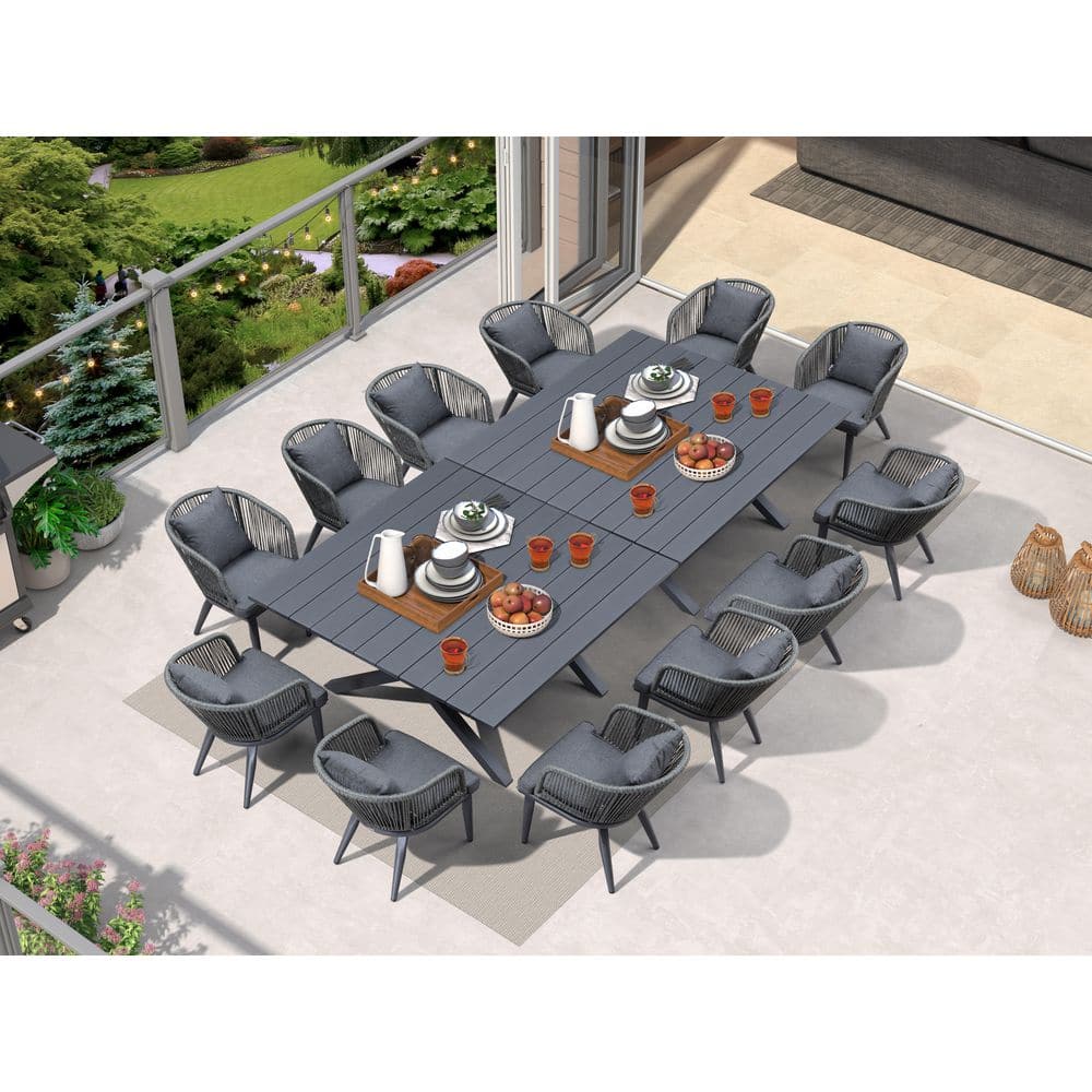 PURPLE LEAF 14-Piece All-Weather Wicker Outdoor Dining Set with
