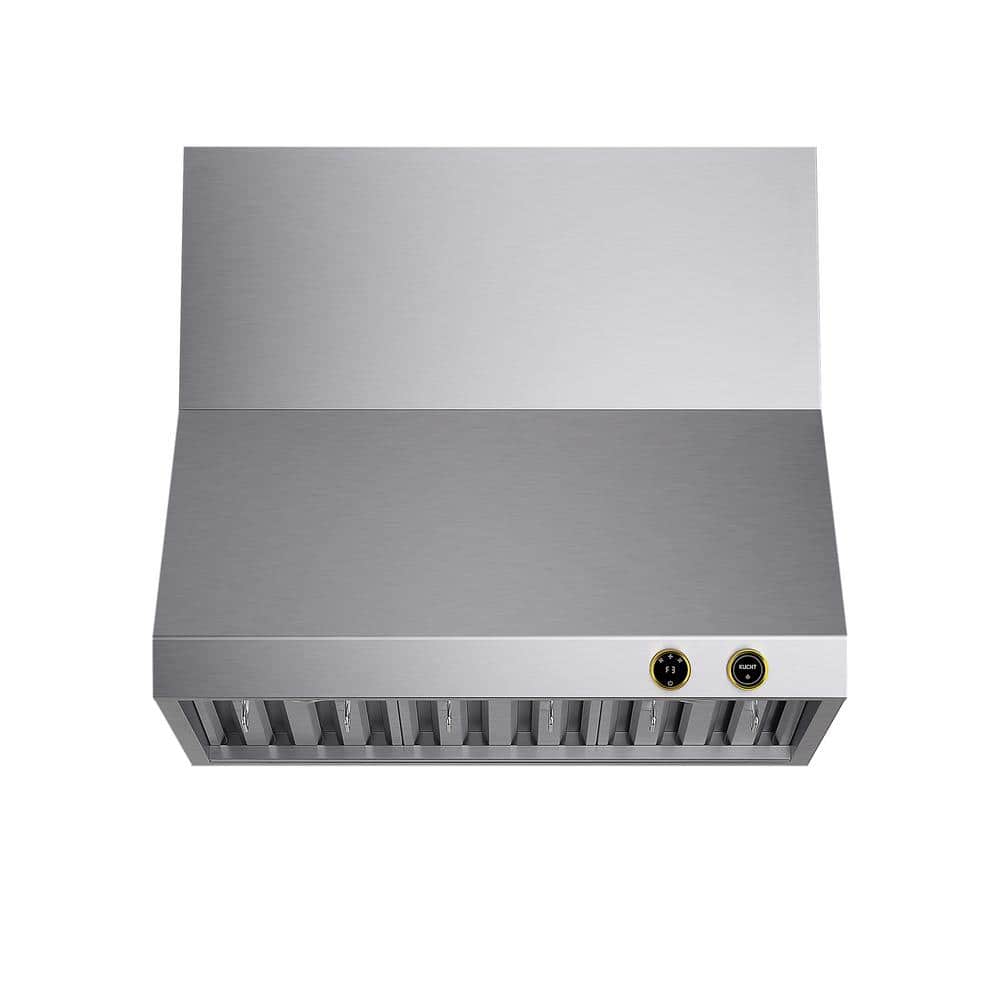 36 in. 900 CFM Ducted Wall Mount Range Hood in Stainless Steel with Gold Accents and Digital Controls
