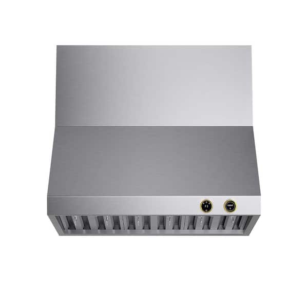 Kucht 36 in. 900 CFM Ducted Wall Mount Range Hood in Stainless Steel with Gold Accents and Digital Controls