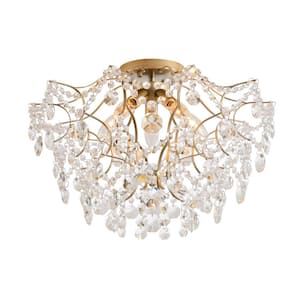 Bess 20 in. Dia 5-Light Brushed Silver-Ish Champagne Crystal Larger Flush Mount