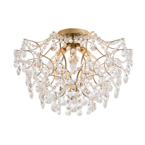 Jojospring Bess 20 in. Dia 5-Light Brushed Silver-Ish Champagne Crystal Larger Flush Mount