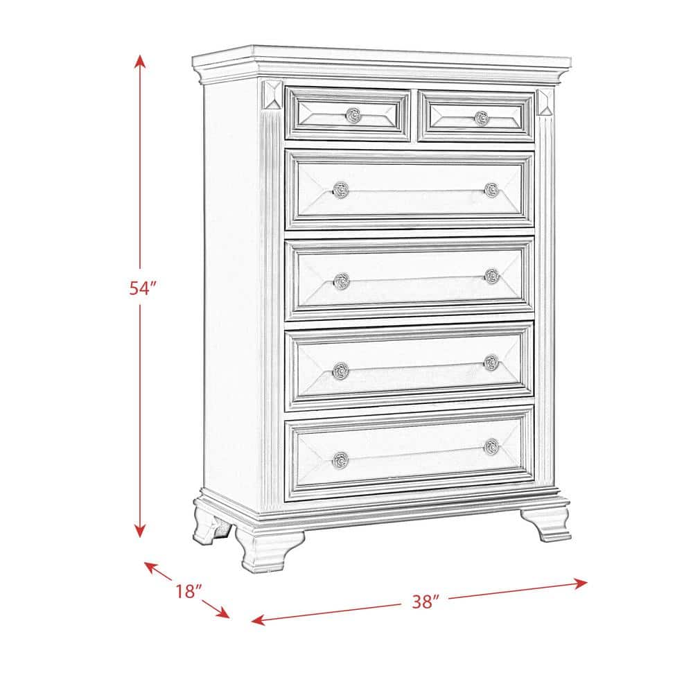 Trent White Transitional 6-Drawer Vertical Chest with Felt Lining