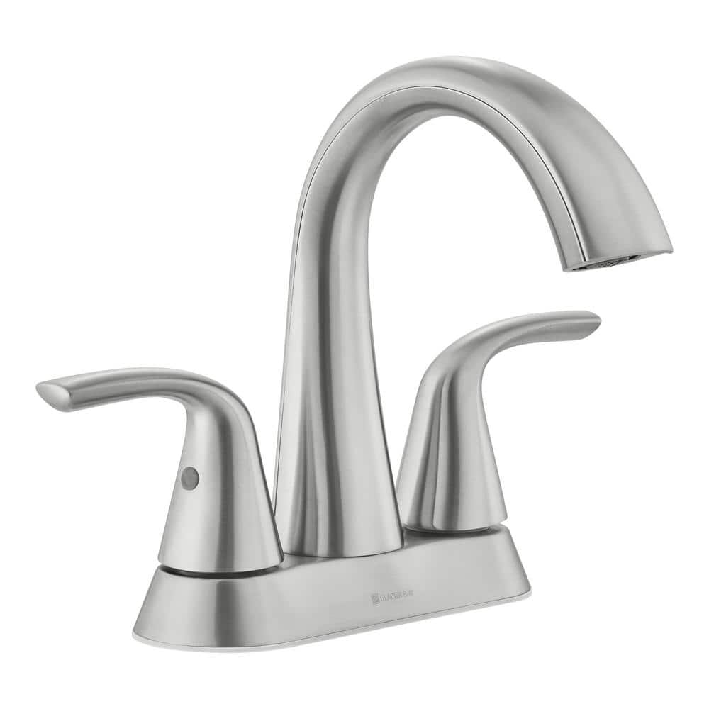 Glacier Bay Irena 4 in. Brushed Nickel Center set Double-Handle High-Arc Bathroom Faucet