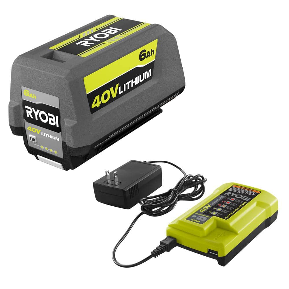 RYOBI 40V Lithium-Ion 6.0 Ah High Capacity Battery and Charger Kit  OP40602-04 The Home Depot