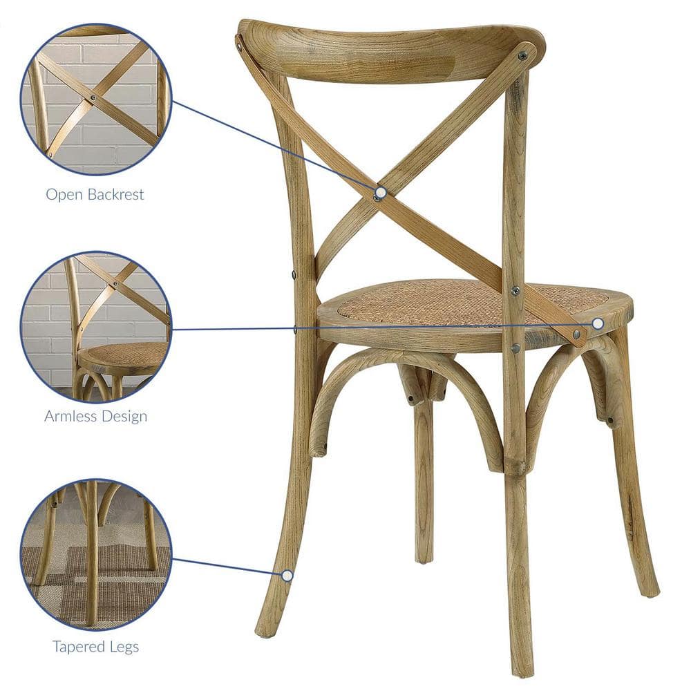 Natural Wood and Cane Cross Back Dining Side Chair