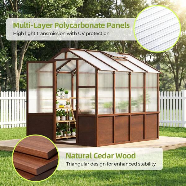 Epicpoplar 6 ft. x 8 ft. Cedar Wood Walk-In Greenhouse Kit with