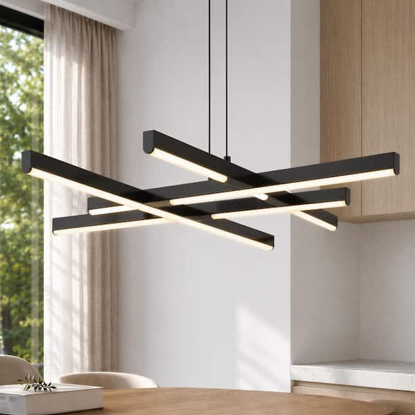 Grid 30-Watt Modern Black 3CCT Integrated LED Chandelier Hanging Light Fixture for Dining Room or Kitchen