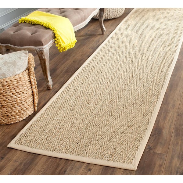 Natural Fiber Tan/Beige 3 ft. x 22 ft. Border Runner Rug