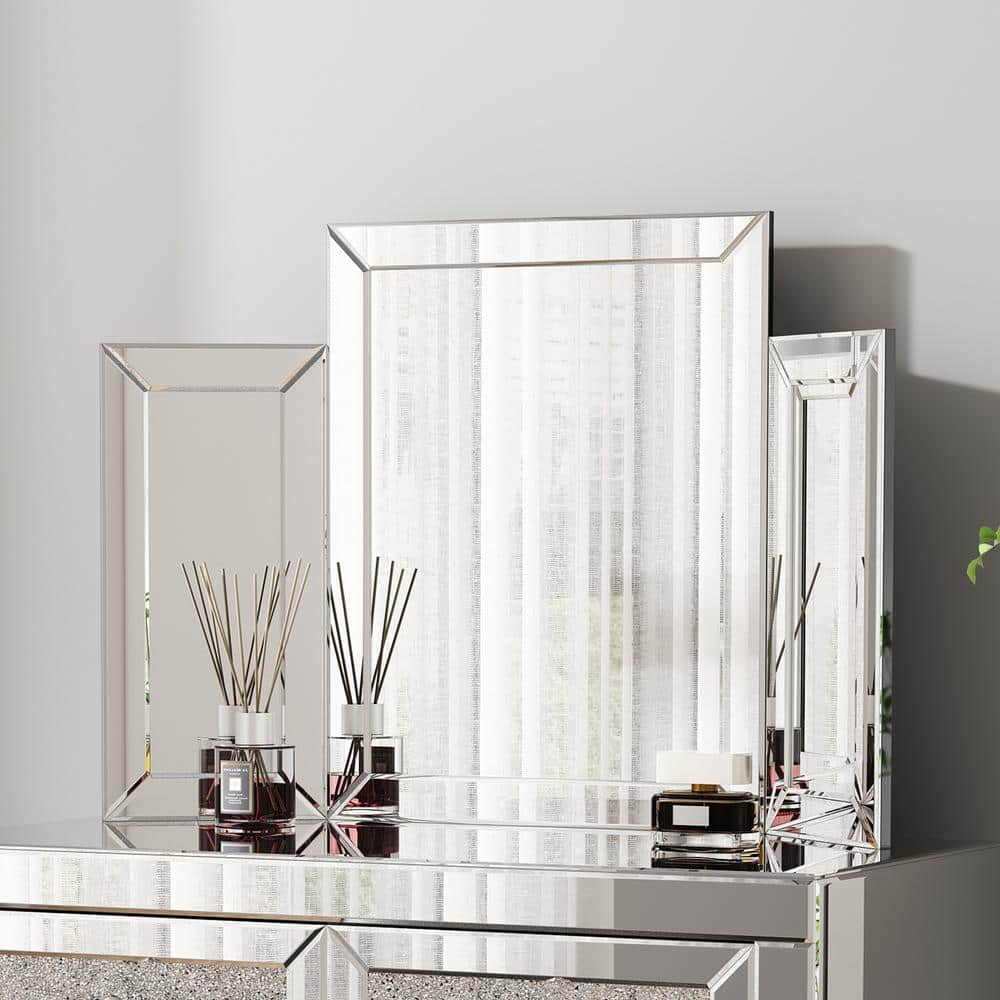 31 in. W x 19 in. H Silver Rectangular Frameless Modern Tri-fold Tabletop B