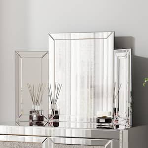 31 in. W x 19 in. H Silver Rectangular Frameless Modern Tri-fold Tabletop Bathroom Vanity Mirror, Dressing Table Mirror